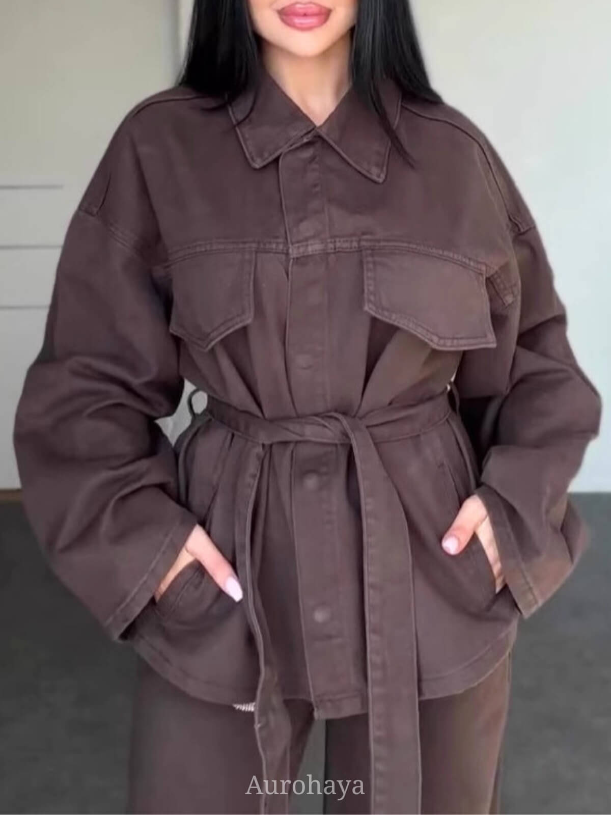 Tie-Waist Denim Jacket & Pants 2-Piece Set