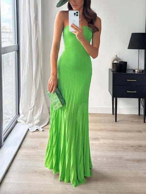 Aurohaya Fashion Ribbed Bandeau Maxi Dress