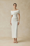 Valérie White Draped Midi Dress