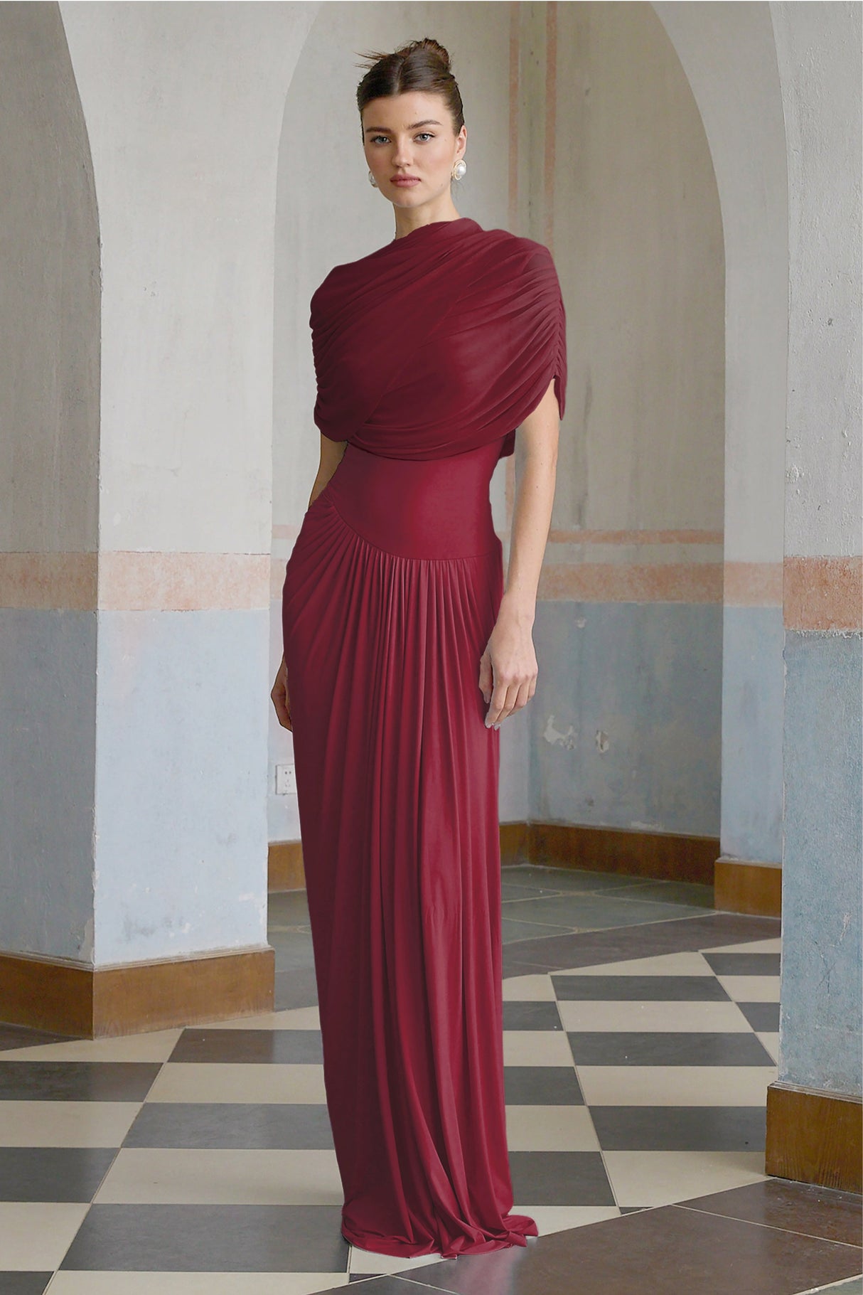 Aurohaya Catherine asymmetrical pleated maxi dress in Red