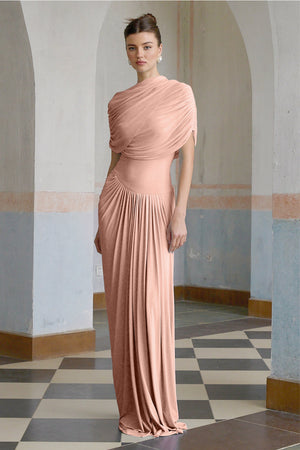 Aurohaya Catherine asymmetrical pleated maxi dress in Pink