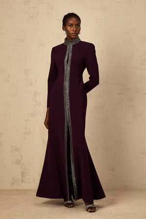 Aurohaya Maëlie Burgundy Embellished Flared Maxi Dress