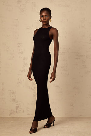 Aurohaya Déotille black fitted ribbed-knit maxi dress