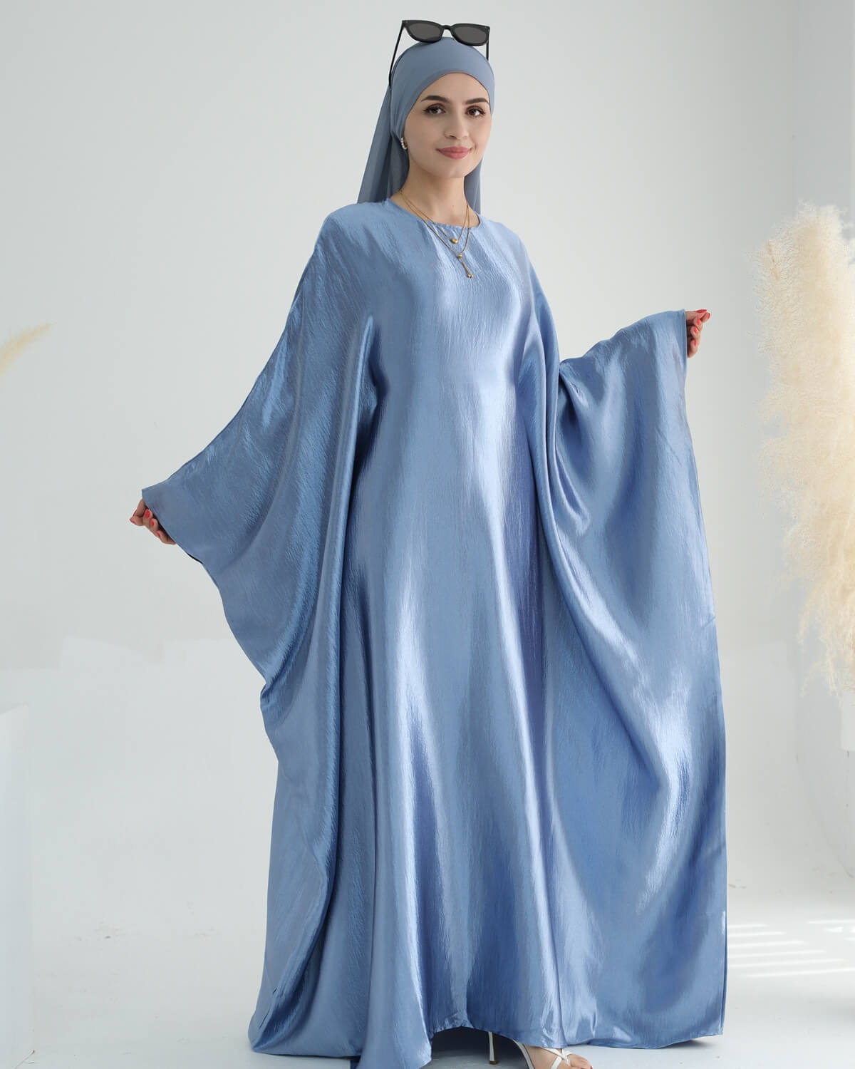 Shiny Satin Butterfly Abaya Dress