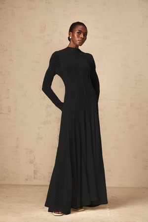 Aurohaya Athena wavy-pattern lace maxi dress in Black