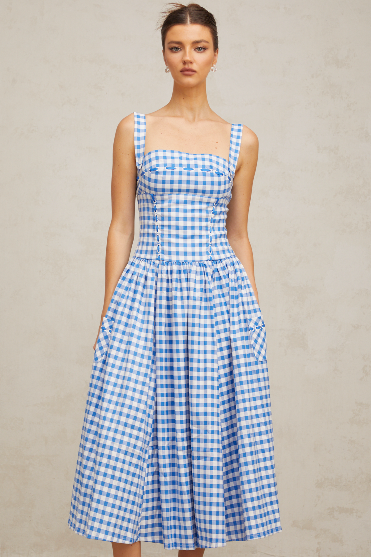 Aurohaya Diane blue gingham midi dress