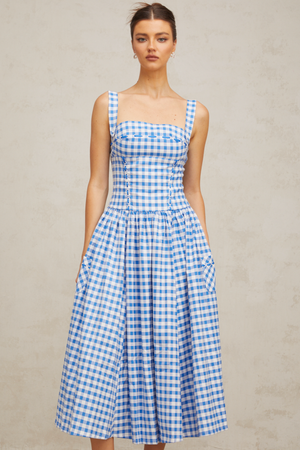 Aurohaya Diane blue gingham midi dress