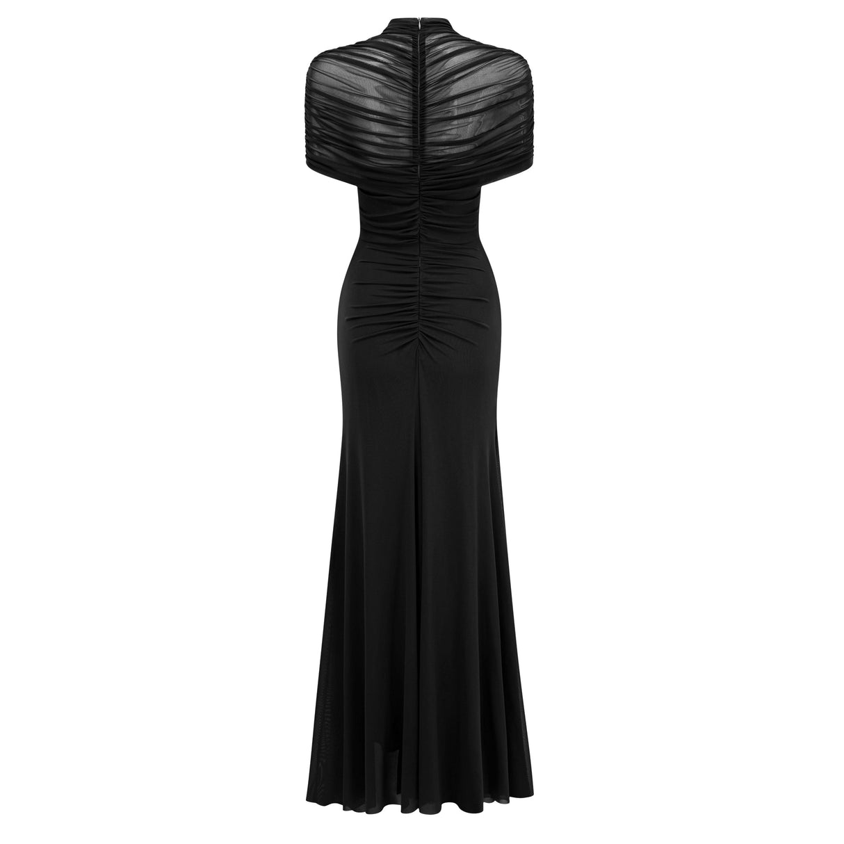Aurohaya Bruna Cut-Out Ruched Mesh Maxi Dress