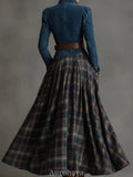 Blue Suede Patchwork Striped Maxi Dress - Women's Long Boho Dress
