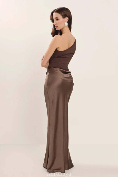 Aurohaya Elegant One Shoulder Neck Pleated Maxi Dress