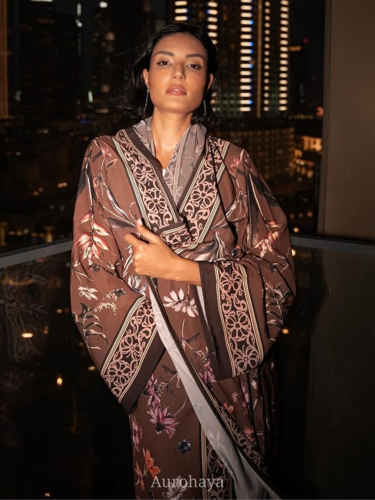 Floral Printed Open Abaya with Hijab 2-Piece Set