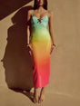 Aurohaya Exquisite Ombre Ocean Sequin Midi Dress Green