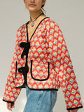 Fashionable Casual Lace-up Printed Cotton Jacket