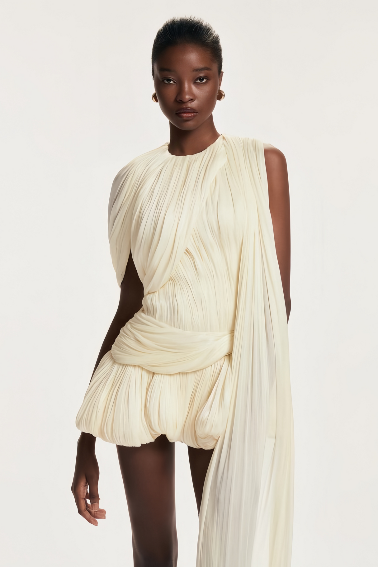 Aurohaya Cyrielle Pleated Mini Dress with Ribbon Design Accent