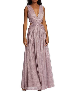 Aurohaya V-Neck Hollow Slit Maxi Dress