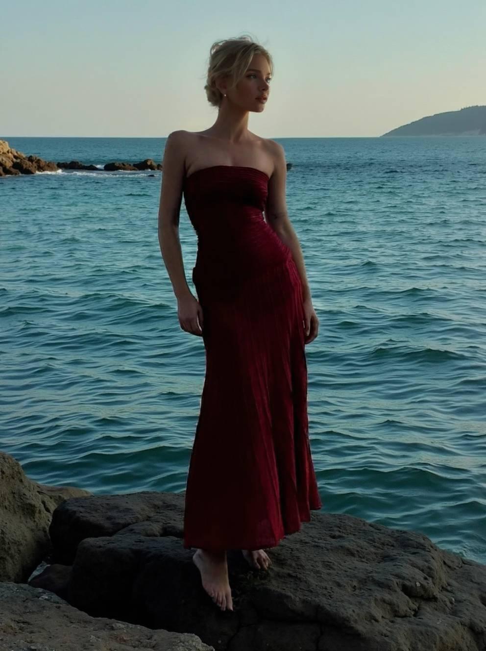 Aurohaya Slim-Fit Tube Top Knit Maxi Dress