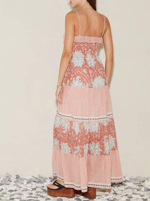 Aurohaya Vacation Style Floral-Print Suspender Dress