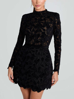 Aurohaya Elegant And Sophisticated Lace Mini Dress Black