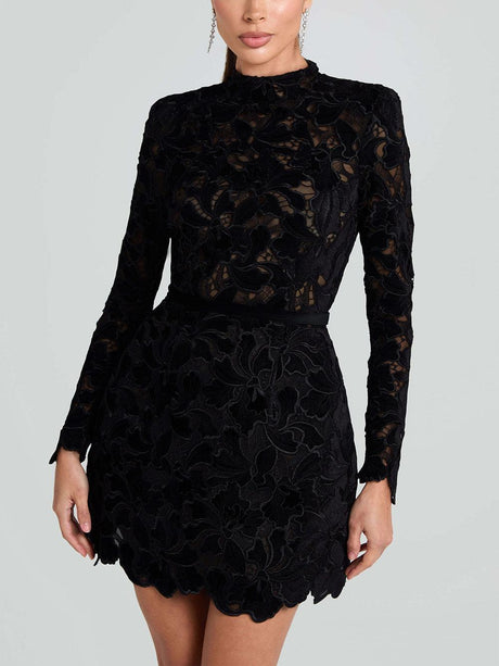 Aurohaya Elegant And Sophisticated Lace Mini Dress Black