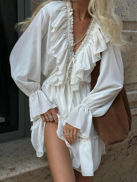 Aurohaya Ruffled Flared Sleeve Dress