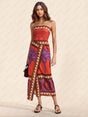 Aurohaya Unique Palm Tree Floral Off-Shoulder Midi Dress Multi-Color