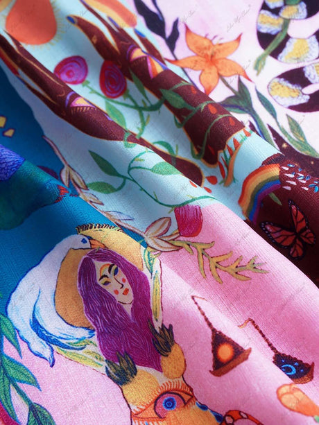 Aurohaya Casual Graffiti Evergreen Printing Mini Dress