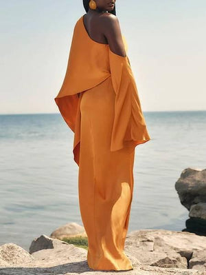 Aurohaya Off-Shoulder Asymmetric Slit Maxi Dress