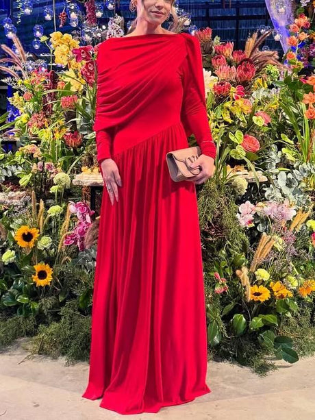 Aurohaya Backless Design Shawl Maxi Dress Red