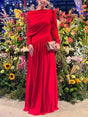 Aurohaya Backless Design Shawl Maxi Dress Red