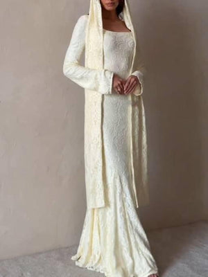 Aurohaya Lace Scarf Design Maxi Dress