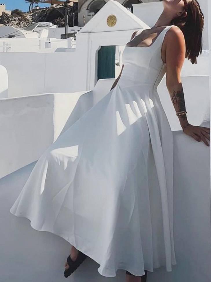 Aurohaya Elegant Sling Square Collar Large Swing MidI Dress