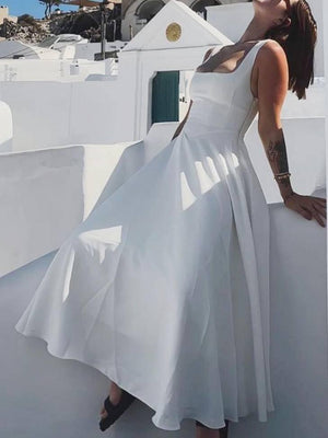 Aurohaya Elegant Sling Square Collar Large Swing MidI Dress