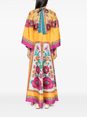 Aurohaya Vintage Exquisite Pattern Print Loose Maxi Dress