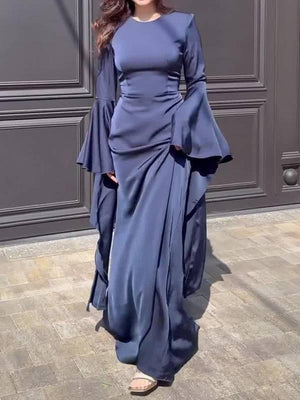 Aurohaya Ruffled Sleeve Design Maxi Dress Blue