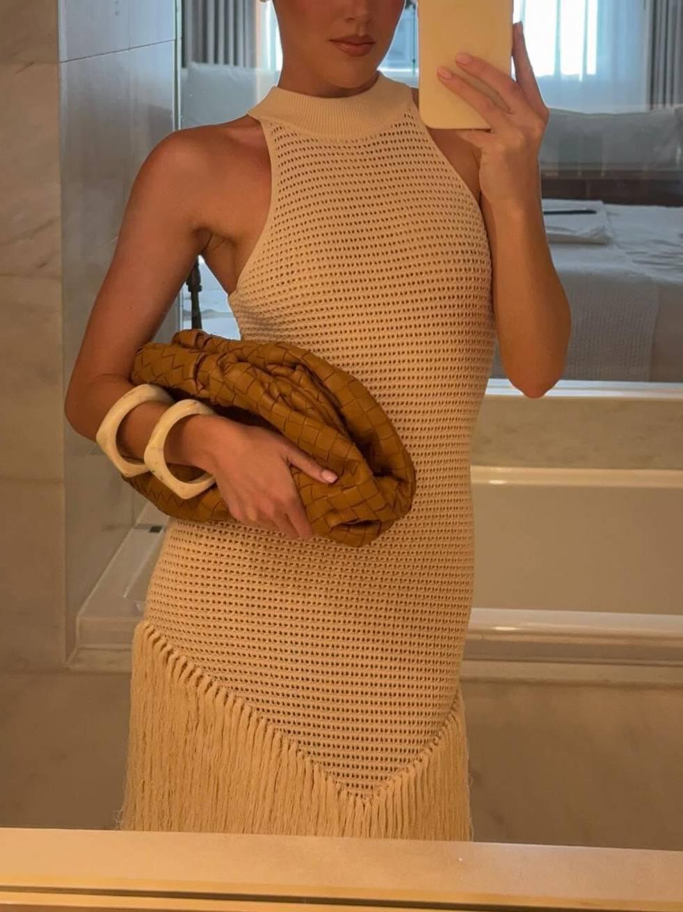 Aurohaya Knitted Tassel Hem Dress