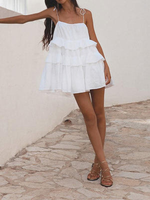 Aurohaya Multi-layer Ruffled Backless Slip Dress