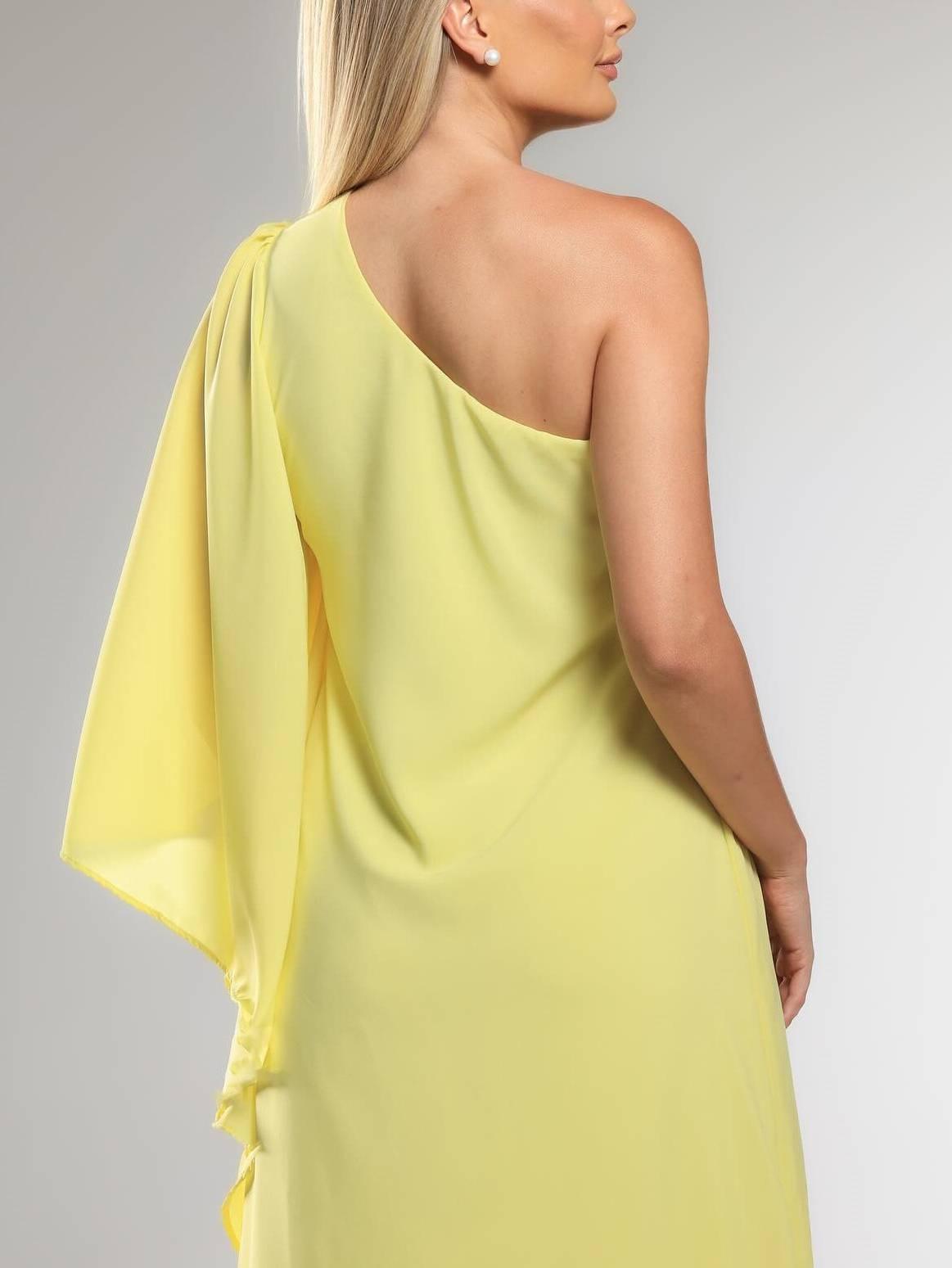 Aurohaya Single-sleeve Design Slant Collar A- Line Maxi Dress