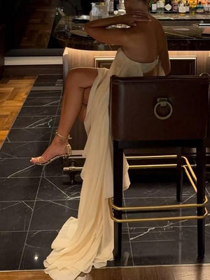 Aurohaya Tube Top Irregular Hem Maxi Dress