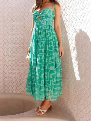 Aurohaya Printed Suspender Midi Dress