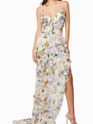 Aurohaya Suspender Printed Ruffle Dress