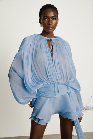 Aurohaya Eugénie Blue Fully Pleated Ruffled Mini Dress