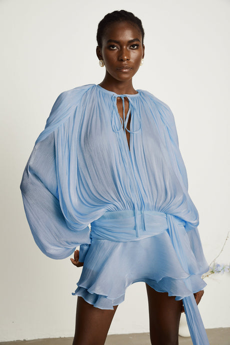 Aurohaya Eugénie Blue Fully Pleated Ruffled Mini Dress