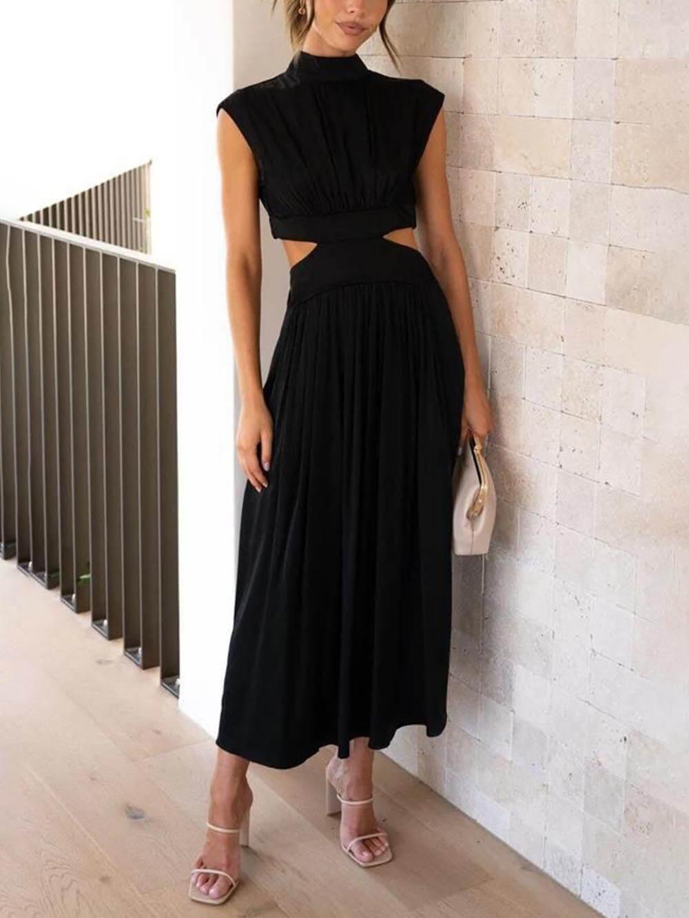 Aurohaya Cutout Waist Pocketed Vacation Midi Dress