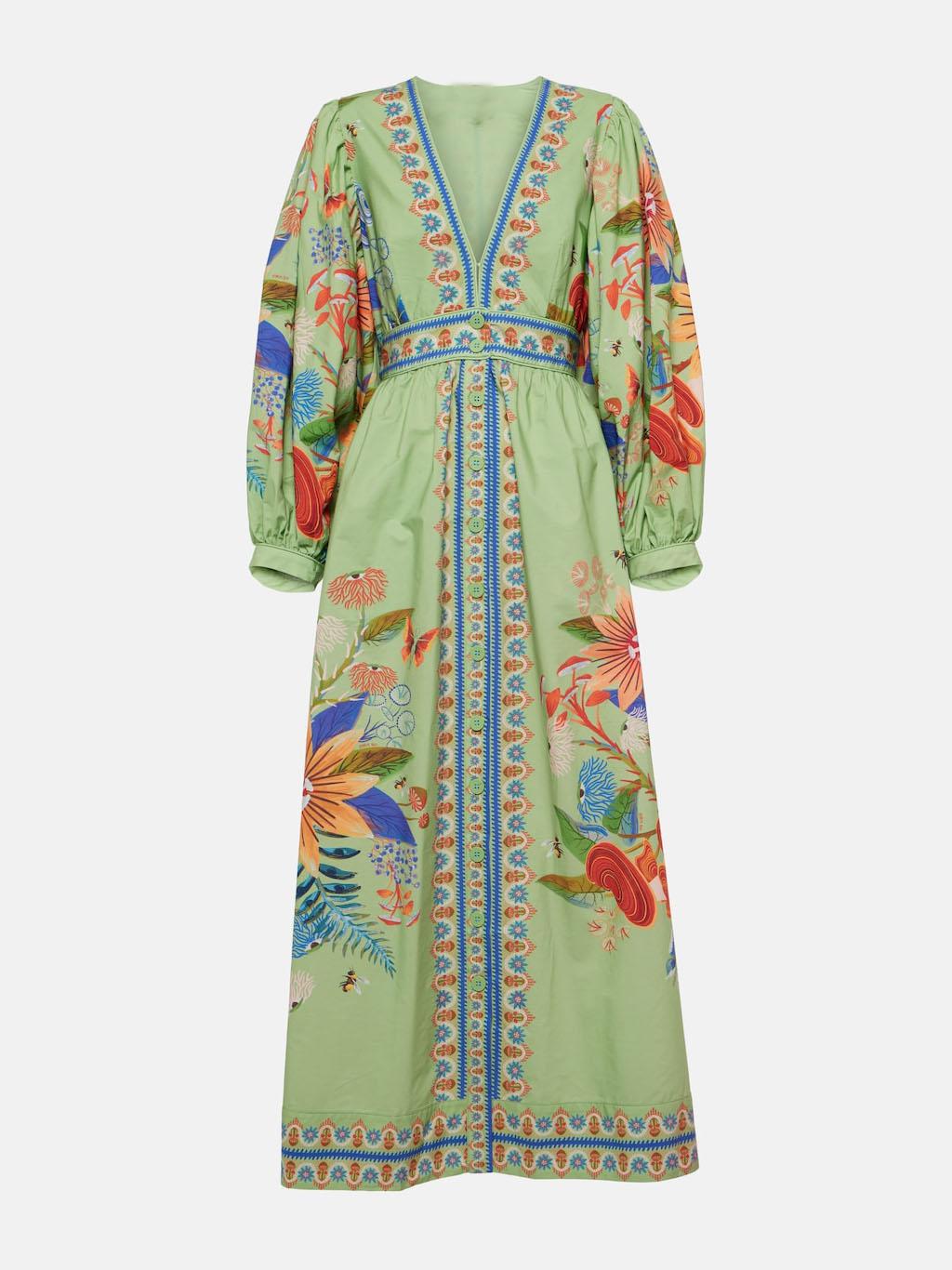 Aurohaya Delicate Floral V-Neck Single Breasted Midi Dress