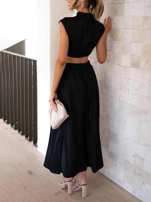 Aurohaya Cutout Waist Pocketed Vacation Midi Dress