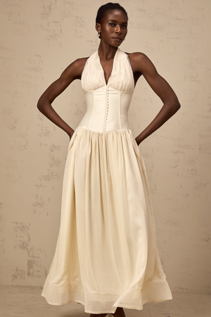 Aurohaya Charlotte halterneck tulle midi dress