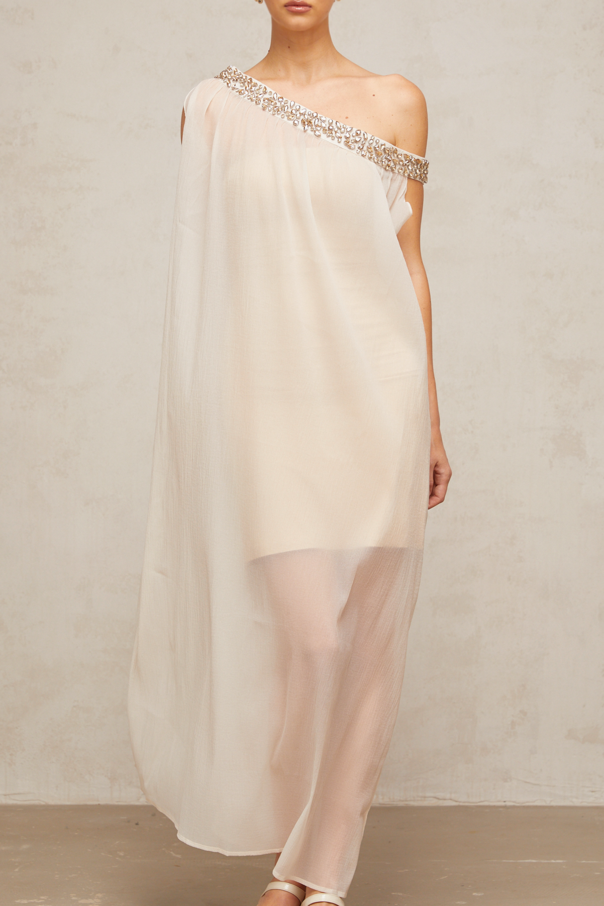 Aurohaya Austen crystal-embellished semi-sheer midi dress