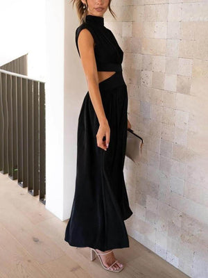 Aurohaya Cutout Waist Pocketed Vacation Midi Dress
