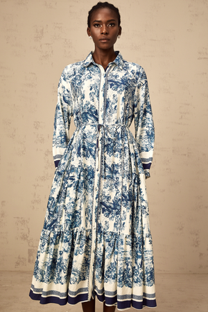 Aurohaya Adélaïde graphic-print midi dress in Blue