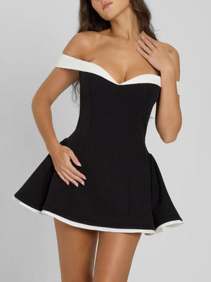 Aurohaya Elegant And Sexy One-shoulder Niche Mini Dress Black